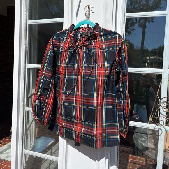 J Crew Stewart Tartan Plaid Tie Neck Scalloped Top NWT - Picture 8 of 14